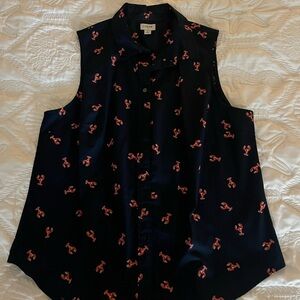J.Crew Woman’s Navy Lobster Print Button Down Tank Top
